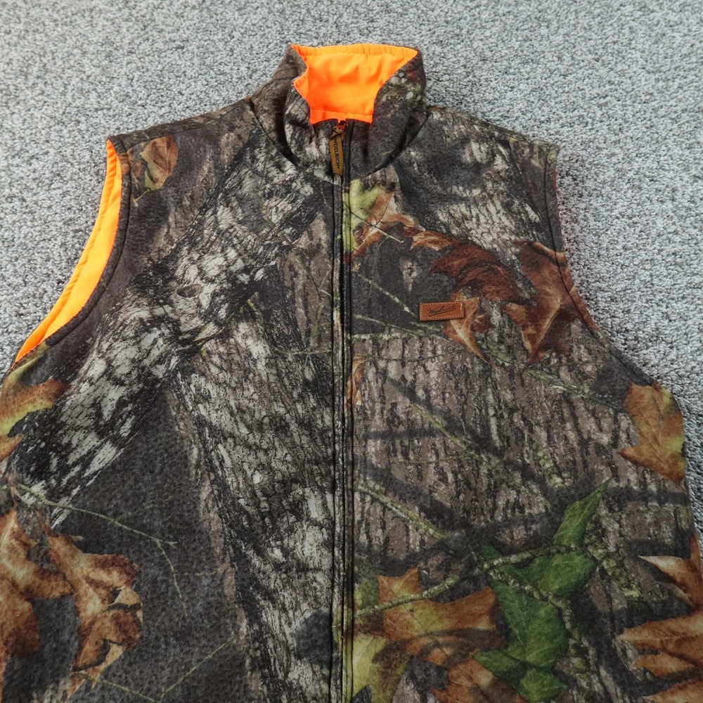Woolrich Vest Mens M Brown Camo Blaze Orange Reversible Full Zip Hunting Outdoor - Picture 1 of 9
